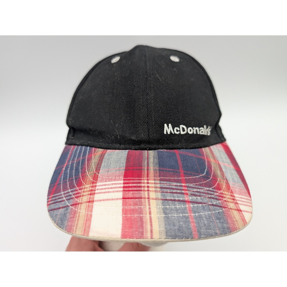 McDonalds Employee Hat Black Plaid Brim Est 1955 Embroidered Baseball Cap OSFM